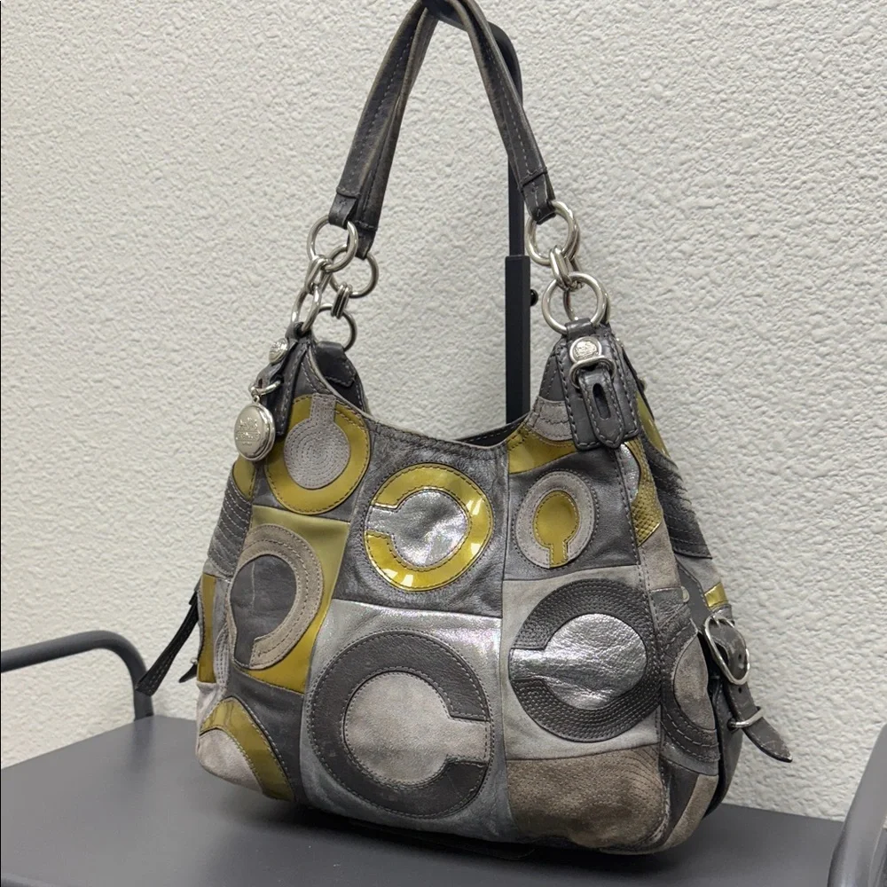 Coach Madison Mia Maggie Suede and Leather Patchwork Hobo Bag